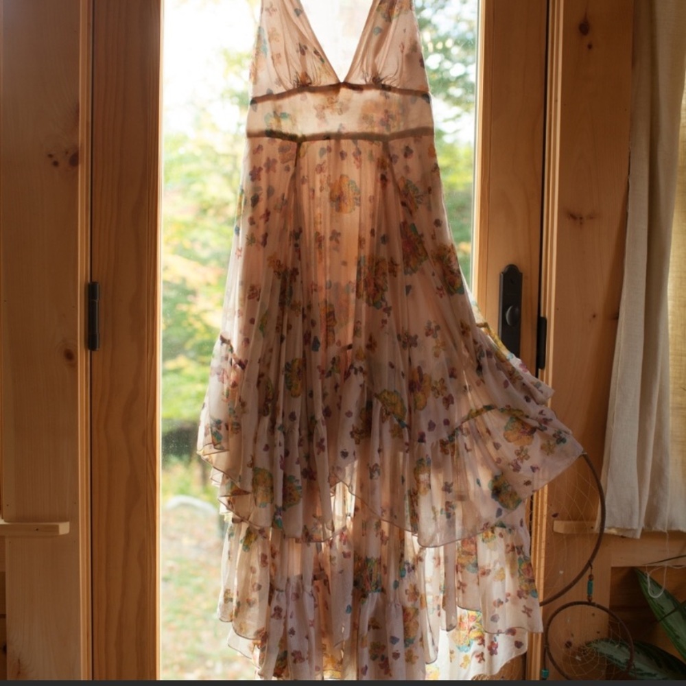 Free People Ivory Floral Ruffle Tiered Dress